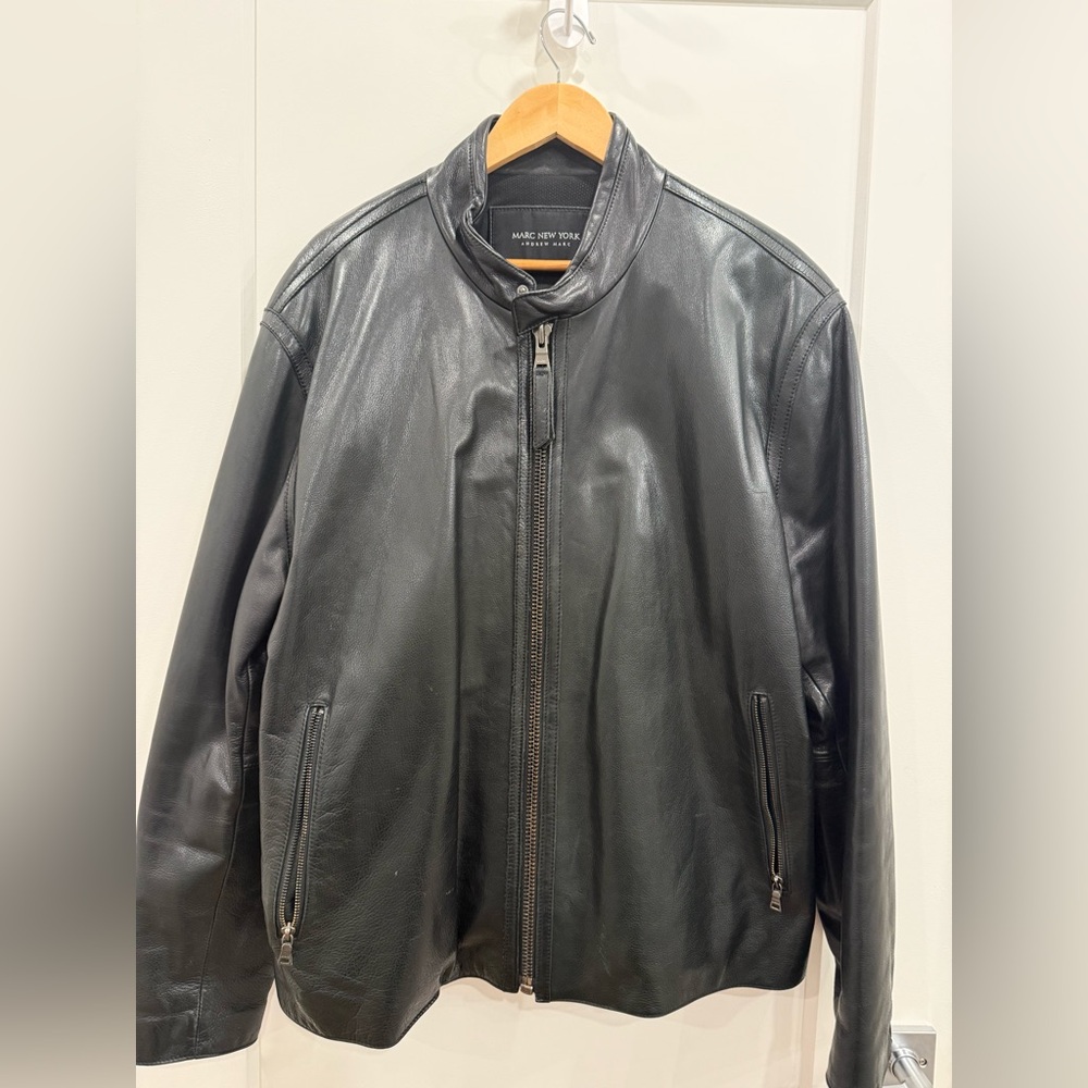 Marc New York Men’s Black Leather Bomber Jacket – Size XL